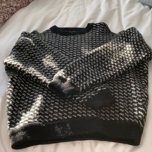 Wool and rayon men’s Roots sweater. Black with white. Large.